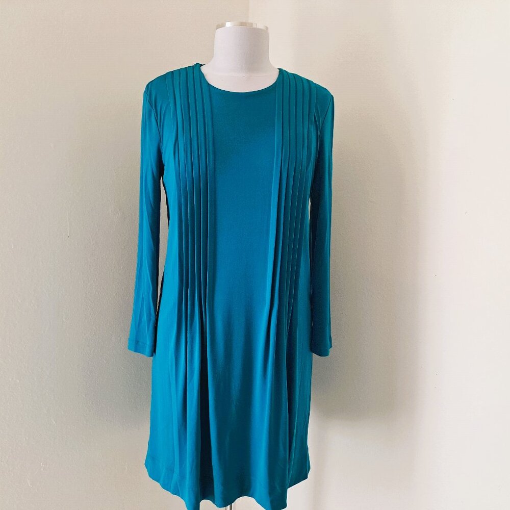 Calvin klein Women Lining Pleated Dress Long Sleeve Blue Teal Size 4
